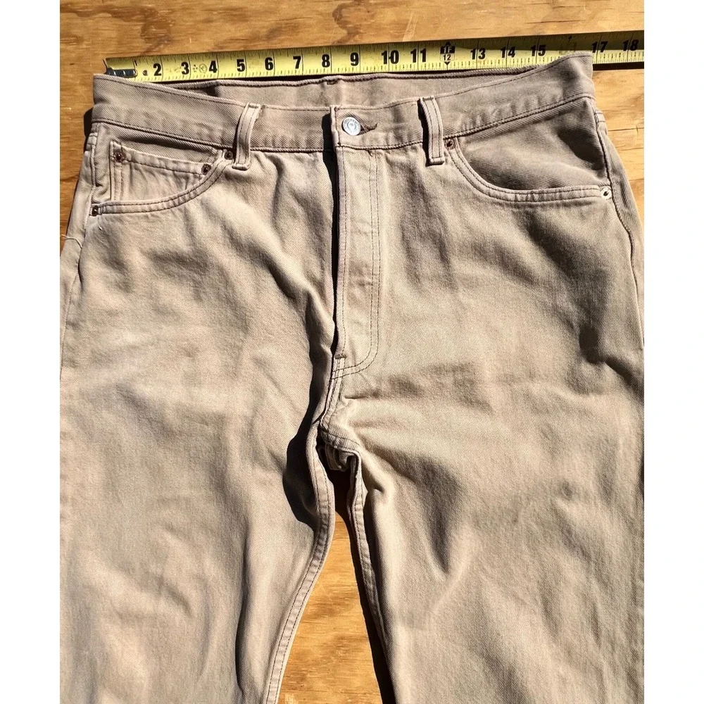 Vintage Levis 501 Tan Khaki Jeans Made in USA Button Fly Straight Leg 36x32